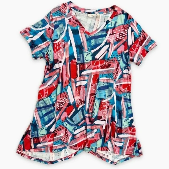 LOGO by Lori Goldstein | Abstract Tunic Short Sleeve Multicolor Size Medium - Picture 6 of 6